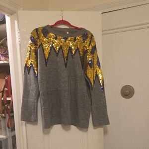 Sequin Embellished Gray Sweater Cardigan